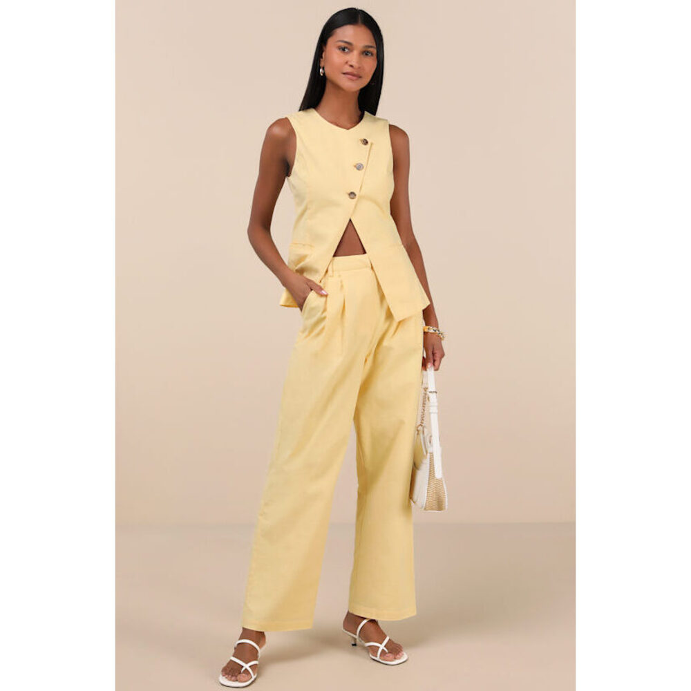 Lulus 30%ddnatural Poise Yellow Straight Leg Pants - Size XS